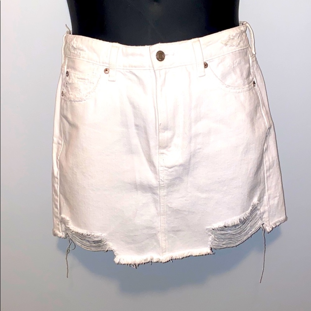 Distressed White Jean Skirt